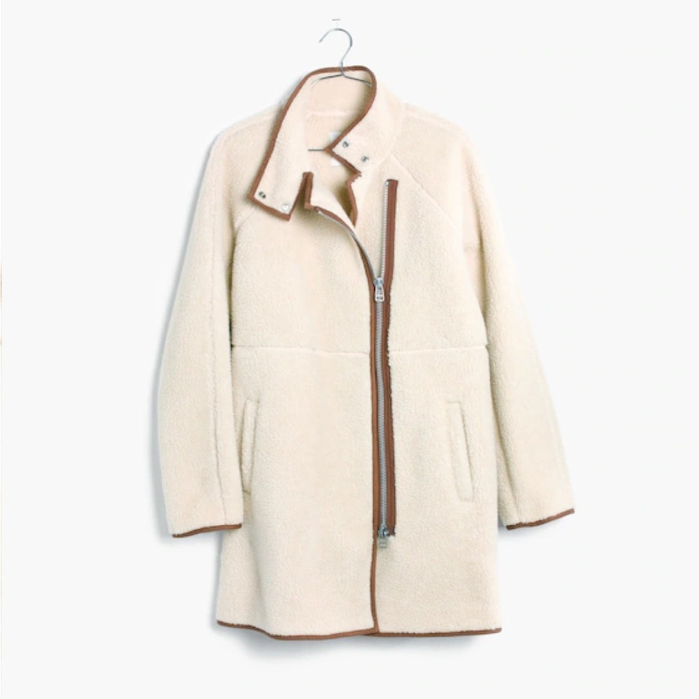 Madewell Cream Teddy Jacket with Brown Trim